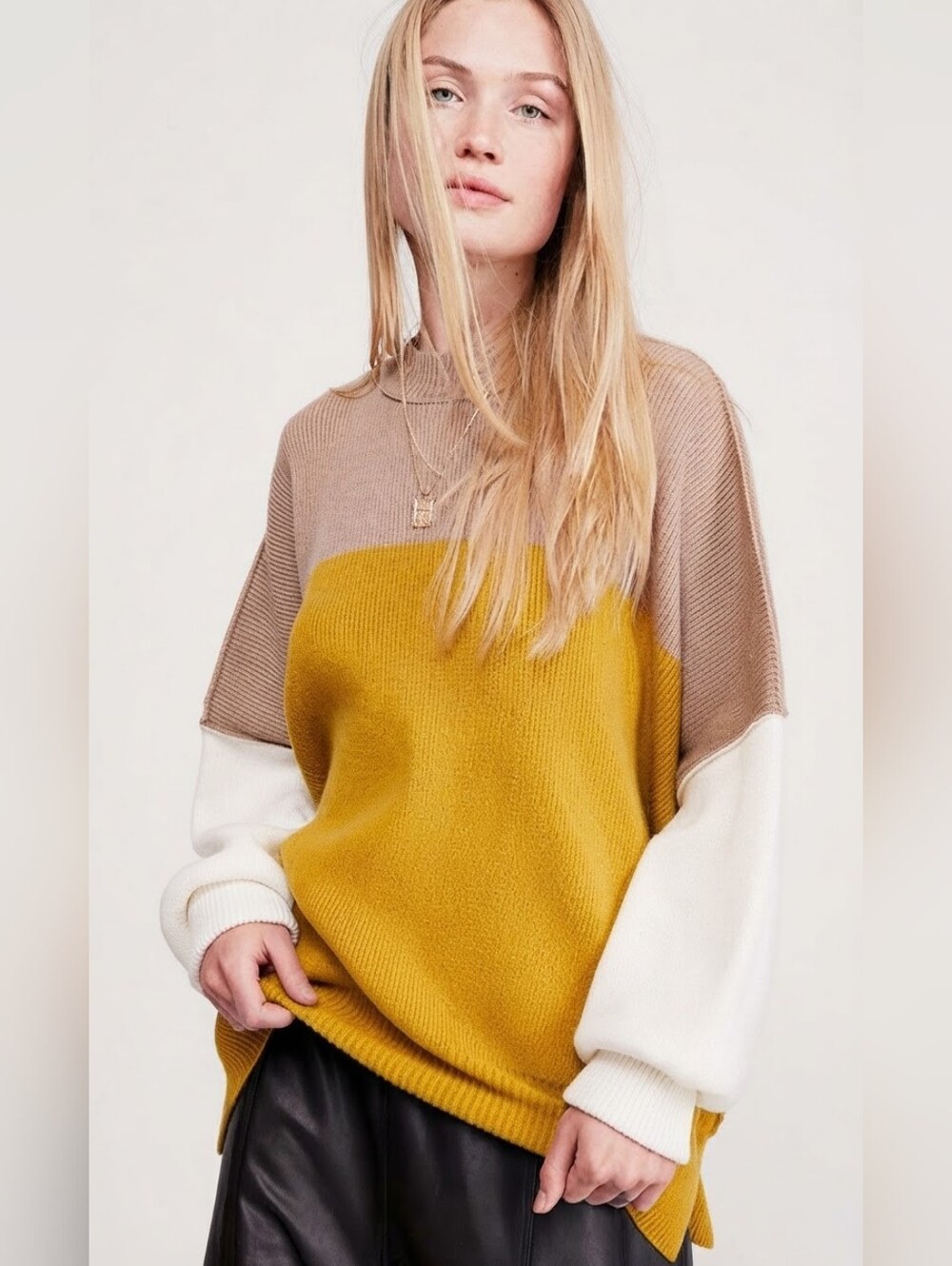 Free People Easy Street Colorblock Ribbed Knit Oversized Sweater Medium